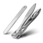 BEZOX Thick Nail Clippers with Metal Nail File - Wide Toenail Clipper for Thick Nails for Seniors - Stainless Steel Fingernail Clipper with Tin Case - Silver