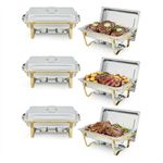 LinTimes 6PCS Half Gold Chafing Dish Buffet Set, 8-Litre Heavy Duty Stainless Steel Food Warmer Buffet Server with Mirror Finish, Rectangular Bain Marie for Catering & Weddings