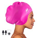 Alepo Extra Large Swimming Cap Women Men, Durable Silicone Swimming Hat Long Hair with Ear Protection, Unisex Adults Swim Caps for Long Thick Curly Hair & Dreadlocks Braids Weaves Afro Hair(Rose Red-)