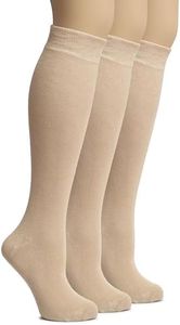 Hugh Ugoli Women's Rayon Knee High Socks, Long Dress Socks, Soft, Comfort Seam3 Pairs, Light Beige/Tan, Shoe Size: 5-8