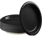 Disposable Paper Plates Black, 6 3/4 Inches Paper Dessert Plates, Strong and Sturdy Disposable Plates for Party, Dinner, Holiday, Picnic, or Travel Party Plates, Pack of 50 - by Amcrate