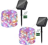 Useber Solar Lights Outdoor, 2x14M Total 240LED Garden Solar Lights Waterproof Silver Wire Outdoor Fairy Lights for Gazebo, Christmas Decorations,Home, Trees, Terrace, Weddings, Party (Colorful)