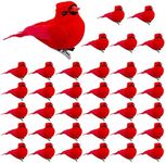 36 Pcs Red Cardinal with Clip on Christmas Tree Ornament Mini Red Feather Fake Birds Decorations Bird Craft Ornament for Christmas Tree Home Outdoor Wreath Arts Decoration