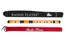 Radhe Flutes | PROFESSIONAL Bamboo Bansuri | C Natural | Right Handed | Middle Octave | With Hard Cover | Velvet Cover & Paper Tube | Black & Orange | Hand Crafted by Tej Sharma
