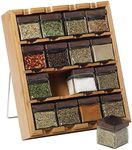 Kamenstein 16 Jar Bamboo 3-in-1 Spice Organizer for Countertop, Wall, and Drawer with Spices Included, FREE Spice Refills for 5 Years, Lift & Pour Caps