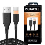 Duracell USB Type C 3A Braided Sync & Fast Charging Cable, 3.9 Feet (1.2M) for All Type - C Devices. Supports QC 2.0/3.0 Charging, with High Speed Data Transmission - Black