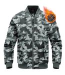 BGOWATU Men's Bomber Jacket Fall Winter Qulited Full Zip Windprooof Casual Padded Military Coat Outwear Grey Camo S