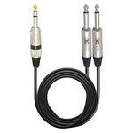 MX Amplifier 6.35 mm P-38 Stereo Male to Two 6.35 mm P-38 Mono male cable (Black, MX-3927 1.5M)