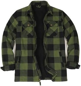 ZENTHACE Mens Full-Zip Heavy Flannel Shirt Jacket Workwear Fleece Sherpa Lined Buffalo Plaid Warm Winter Shacket Army Green S