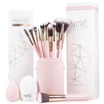 Niré Beauty 15piece Award Winning Pink Makeup Brushes: Pink Makeup Brush Set with Case, Makeup Sponge, Brush Cleaner, Guide, Gift Box