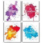 ZHJLUT Inspirational Canvas Wall Art/Positive Quotes Decor/Giclee Print For Home Office School Decorative/Kids Teens Girl Bedroom Living Room Decor/Motivational Painting 4 Pieces Framed Sayings