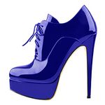 Only maker Women's Stiletto High Heel Platform Boots Closed Toe Slim Heel Lace Up Ankle Booties Club Prom Party Dress Shoes Royal Blue Size 6