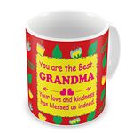 Indigifts Coffee Mug 330 ML | Sustainable Tea Cup | The Best Grandma | Gift for Grand Mother, Grandma, Dadi Maa (Red)