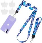 SHANSHUI Cell Phone Lanyard, Adjustable Neck Crossbody Strap and Wrist Strap With 4 Durable Clear Patches Tether Key Chain Holder Universal Compatible with iPhone and All Smartphones(BlueWave)