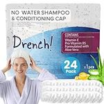 Drench No Water Rinse Free Shampoo Caps - Waterless Shampoo and Conditioner - Dry Hair Wash Caps for Elderly or Bedridden - Contains Aloe Vera, Vitamin E and Provitamin B5-24 Count (Pack of 1)
