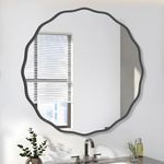 FUWU HOME Black Round Wavy Mirror f