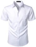 PARKLEES Mens Casual Urban Stylish Slim Fit Short Sleeve Button Up Dress Shirt with Pocket ZLSC15 White XL