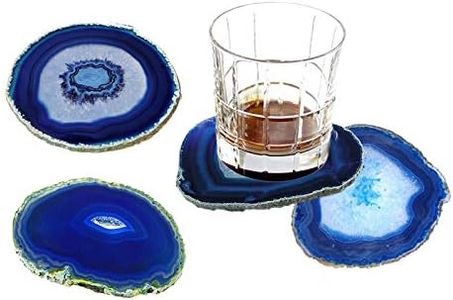 AMOYSTONE Blue Agate Geode Coasters 3.5-4" Rock Quartz Stone Coasters Set of 4, Decorative Coasters for Home Coffee Drinks