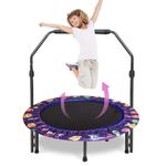 36'' Kids Trampoline Mini Trampoline Indoor & Outdoor Rebounder Trampoline with Adjustable Handle and Safety Padded Cover Foldable for Kids Toddler Play & Exercise