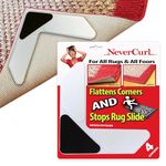 NeverCurl Rug Grippers - Anti Curl Corner Grippers for Laminate, Wooden, or Tiled Floors, Carpet Rug Corner Tape Grippers with Strong Grip Technology, Stops Rug from Curling and Slipping - 4 Pack