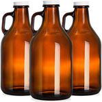 ZEAYEA 3 Pack Glass Growler, 32 oz Amber Glass Jug with Lids and Handle, Great for Beer, Home Brewing, Kombucha, Distilled Water