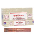 Satya Nag Champa White Sage Incense Sticks | x12 pack | with SAMASIA incense sticks holder | Used for Whomatherapy, Spa, Yoga, Weddings, Meditation, Healing, Positivity and Relaxation