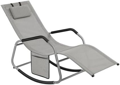 SONGMICS Fauteuil à Bascule, Chaise Longue à Bascule avec Butées Anti-Renversement, Appui-tête Réglable, Cadre en Acier, Tissu Respirant, Pochette, 156,2 x 97,3 x 151 cm, Gris Tourterelle GCB230G01