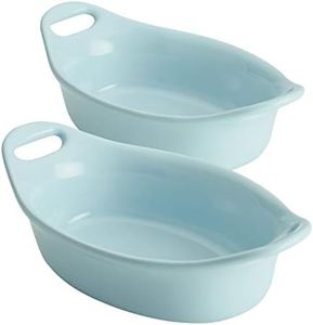 Rachael Ray Solid Glaze Ceramics Au Gratin Bakeware/Baker Set, Oval - 2 Piece, Light Blue