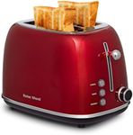 2 Slice Toaster Roter Mond Retro Stainless Steel Toaster with Bagel, Cancel, Defrost Function and 6 Bread Shade Settings Bread Toaster, Extra Wide Slot and Removable Crumb Tray, Red