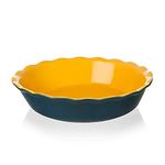 Sweejar Home Ceramic Pie Dishes for The Oven, Pie Pan for Baking, 26cm Round Baking Dish for Dinner, Non-Stick Pie Plate with Soft Wave Edge for Apple Pie, Pumpkin Pie, Pot Pies (Blue & Yellow)