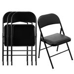 LeChamp 4pcs PU Folding Chair Indoor Strong Steel Frame Camping Chair Space Saving Desk Chair For Guest, Visitor & Conference Seat Black…