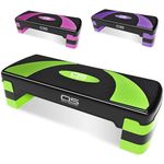 Aerobic Stepper platform -Step Steps board High - Exercise 2-5 Level Adjustable Height Fitness Workout Yoga Pilates Fitness Home Gym Removable Step Rise block (2 Levels Green)