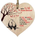 47th Wedding Anniversary Wooden Heart Plaque, Light Wood Sign Keepsake, Celebrate Anniversary Wife Husband Boyfriend Girlfriend, Plaque with Quotes Gifts from the Kids