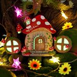 Fairy Door Cabin Set of 4, Miniature Fairy Tree Decorations Set, Home Resin Garden Decoration Accessories Glow In The Dark House Fairies Pixie Gnome Gardening Gifts for Men Women Boys Girls Toys