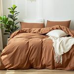 MooMee Bedding Duvet Cover Set 100% Washed Cotton Linen Like Textured Breathable Durable Soft Comfy (Dark Orange, Queen)