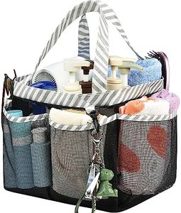 Mesh Shower Caddy Tote, Bathroom Bag Organiser with 2 Durable Handles and Key Hook, Quick Hold, 8 Basket Compartments