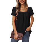 Aokosor Women Tops Shirts for Women UK,Casual ladies tops Square Neck Top Loose Puff Ladies T Shirts Women Blouse Summer Tops Black XL