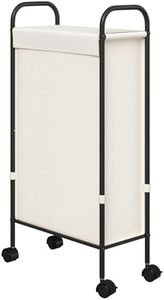 ELYKEN Slim Laundry Hamper with Lid, 50L Small Rolling Laundry Basket on Wheels, 7.9” Narrow Dirty Cloth Cart with Removable Inner Bag for Small Bathroom, Bedroom, Creamy