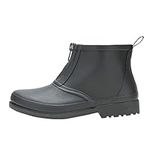 Kamik Women's Nicky Ankle Rain Boot Front Zipper, Black, 10