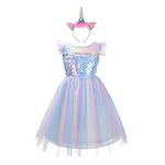 Dressy Daisy Little Girls Unicorn Birthday Rainbow Tulle Dress Princess with Headband Party Costume Size 8-10