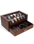 KAMIER High End Watch Box for Men, 12 Slot Wooden Watch Case With Drawer, Watch Display Box with Glass Lid, 2-Layer Watch Holder for Jewelry and Watch Storage for Men, Ideal for Gift (With Gift Box)