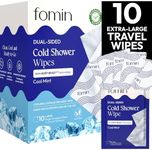 FOMIN Travel Cold Shower Wipes - 10 Packs - No Rinse Bathing Wipes with Vitamin E - Fragrance-Free Full Body Wipes for Adults - Individually Wrapped Waterless Bath Wipes for Hygiene, Camping, & Gym