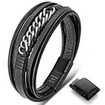 murtoo Bracelets for Men Braided Leather Bracelets Men's Bracelet Silver Chains Braclet Magnetic Clasp Bracelet (Black, 9.2 Inch)