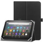 HoYiXi Universal Case for 7-8 inch Tablet Fire HD 8/Fire HD 8 Plus with Stand Folio and Hand Strap Protective Cover for 7"-8" Samsung Android Tablet - Black