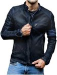 Jild Distressed Café Racer Blue Leather Jacket Men - Genuine Lambskin Leather Biker Style Mens Vintage Motorcycle Jacket (YP-Blu-3XL)