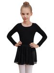 WEGETIT Long Sleeve Girls Leotard Gymnastics Leotards for Girls Ballet Dance Dresses with Skirt (Black,2-4T)