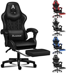 ALFORDSON Gaming Chair with Footrest and Lumbar Cushion, Ergonomic Computer Office Chair with 150° Recline, High Back Leather Video Game Desk Chair SGS Listed Gas-Lift, 180 kg Capacity (Ethan Black)