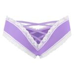 Littleforbig Lace Seamless Hipster Sexy V-Back Strappy Criss Cross Sissy Tease Panty Underwear Low Rise Purple M