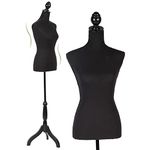 Female Mannequin,Dress Form Torso Manikin with Wooden Tripod Stand, 60-67 Inch Height Adjustable for Sewing Clothes Jewelry Display Black