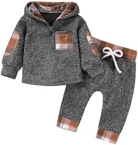 AmzBarley Toddler Baby Boy Clothes Long Sleeve Plaid Hoodie Sweatshirt Pants Infant Fall Winter Outfits Set Brown Size 3-6 Months